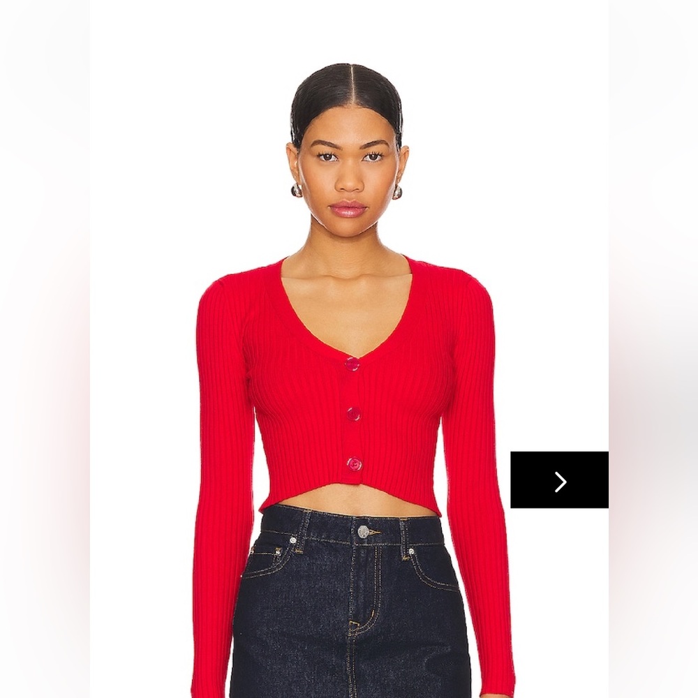 Superdown Cropped Bright Red Ribbed Cardigan